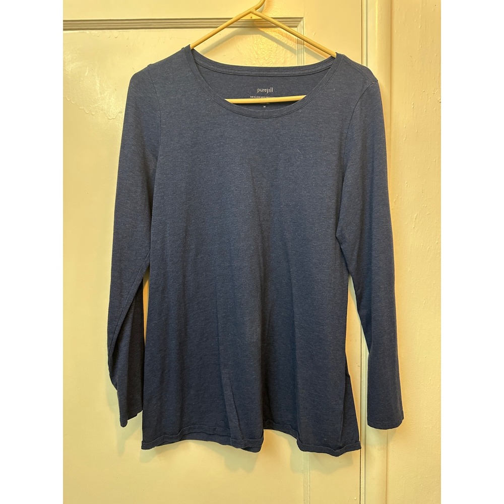 Pure Jill Navy Blue Heather Pima Cotton Stretch Long Sleeve Tee Shirt Medium